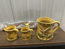 Vintage Early American Eagle Measuring Cups Set 3 Ceramic Tuscan Gold picture