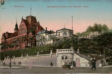 Vintage Hamburg Navigationsschule und Wiezel's Hotel Germany Postcard picture
