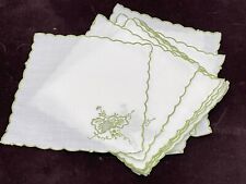 12 Vintage Floral Embroidered Cocktail Napkins with Scalloping Chartreuse  YY990 picture