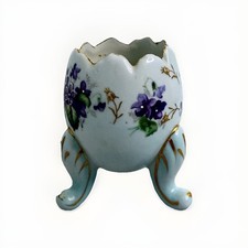 Vtg Parma AAI Japan HandPainted Footed Blue Cracked Egg Vase Violets Gold F picture