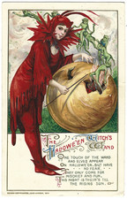 1916 Atq Winsch Halloween Postcard Red Witch's Wand Goblin Ghouls Pinata Posted picture