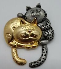 Vintage Danecraft silver/ gold tone snuggly happy CATs w dangle tails brooch pin picture