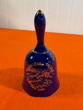 Niagara Falls New York Souvenir Bell Cobalt Blue Gold Trim Collectible Decor picture