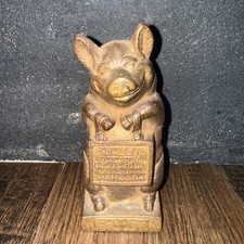 Antique J.M.R. 1930s THRIFTY The Wise Pig Hubley Cast Iron Coin Piggy Bank 6.5