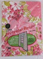 Vtg MCM Maytex Mills Three Piece Plastic Drape Curtains Pink Green Flowers NOS picture