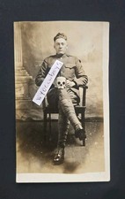 1910s WWI Soldier Holding Skull RPPC Macabre Military Studio Portrait Oddity picture
