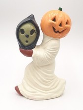 Vtg Ceramic Running GHOST RARE Jack O' Lantern REVERSED HEAD 12