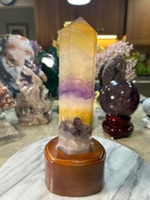 Candy Fluorite purple yellow tower with wood stand picture