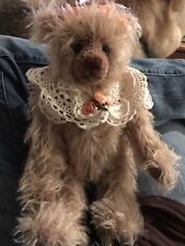 beautiful ooak teddybear lace collar peach flowers in collar ond peach bow and t picture