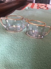 Rare Early Heisey Clear Sugar & Creamer Hand  Painted Florals &  Gold Trim picture
