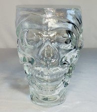Vintage Luminarc USA Clear Glass Pirate Skull Mug Heavy 32 oz Halloween Stein picture