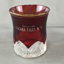 Antique Ruby Red Flashed Cut to Clear Souvenir Niagara Falls N.Y. Glass Tumbler picture