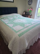 Vintage Mint Green Quilt 12 point Star Hand Quilted Hand Stitching Soft & Drapey picture