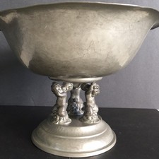 Antique M. W. Denmark Hand Hammered Pewter Centerpiece Pedestal  Fruit Bowl 7