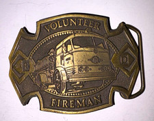 Vintage volunteer Fireman Fire Truck Belt Buckle, Firefighting & Rescue picture