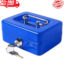 X-Small Cash Box with Lock and Slot Metal Coin Bank Piggy Bank for Adults Blue picture