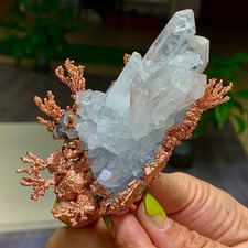 144G Natural Crystal Rare iridescent Native Copper+white quartz symbiosis picture