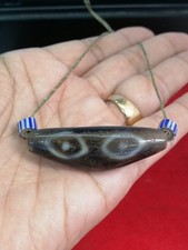 Indo Agate  Old Tibetan Ancient Longevity 3 Eyes Evil Casting Good Luck  Bead picture