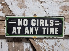 VINTAGE BROTHEL PORCELAIN SIGN RARE OLD NO GIRLS ART DECO DOOR ARCADE BAR LOUNGE picture