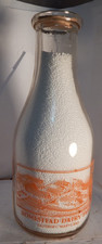 vintage qt pyro milk bottle-Homestead Dairy Salisbury,Md-pic-outline of farm picture