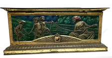 Antique J&J Colman Edwardian Era Casket Tin, Green/Gold, Embossed Scenes, VGC picture