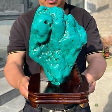 14.59lb Large Blue Green Turquoise Green Crystal Gemstone Specimen Wood Base picture
