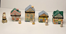 Lot of 5 Porcelain  EASTER VILLAGE Hinged Trinket Boxes -  Bunny Flower Hotel.. picture