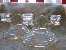 Manhattan or Park Avenue design double candle holders, clear glass, two (pair) picture