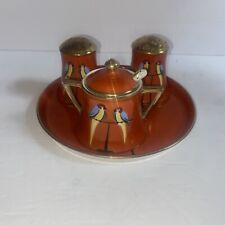 Vtg Noritake Japanese Porcelain Condiment Set and Tray Orange and Gold Parrot picture