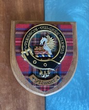 Vintage Stewart Clan Crest Wall Oak Wood Tartan made Scotland 8”x 7.5” Signature picture