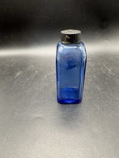 Vintage Cobalt Blue Glass Medicine Bottle Rectangular Apothecary Cap Label picture