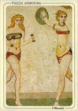 c1960s Villa Romana del Casale Bikini Girls Mosaic Postcard Gym Detail 10 picture