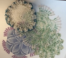 Lot of Four Exquisite Unique Handmade Crocheted Doilies Various Sizes and Colors picture