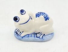 Vintage Miniature Porcelain Ceramic Blue White Lazy Happy Frog Figurine Cute picture