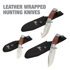 Mossy Oak 3-Pack Hunting Knives, Leather Wrapped with Sheath, 5