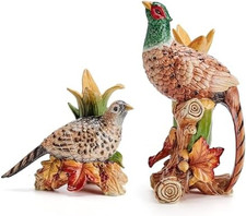 Fitz and Floyd Fall Harvest Pheasant Ceramic Figurine Candleholders Set picture