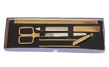 LERCHE Solingen Vintage Desk Letter Opener Gold Plated Set Germany picture