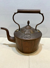 Antique 19thC Copper Tea Kettle Dovetail Seams Gooseneck Spout Primitive picture