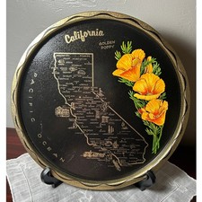 Vintage souvenir round metal tray California picture