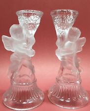 2 Frosted Glass Cherub Angel Candleholders  picture