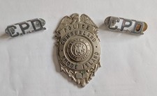 Vintage Obsolete Cumberland RI Police Badge & Matching Collar Pins picture