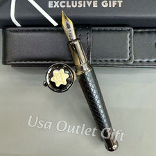 MONTBLANC Black Textured Fountain Pen Matte Gold Silver Tone w/ Pouch Luxury picture