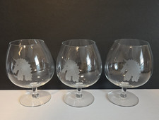 Brandy Snifter Cognac Glass Set 3 Etched Frosted Design Unicorn Head 6 inch High picture