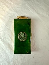 VTG Lester Push-Button Fuel Pocket Lighter Gold-Tone Green Cigarette Case picture