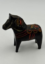 Folk Art Swedish Black Hand Carved Wood Horse 3