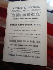 1872 print ad Phillip S Justice Agent For BOLTON IRON & STEEL Lancashire England picture
