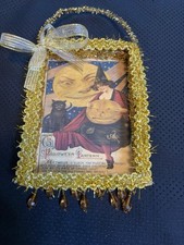 Handmade HALLOWEEN Ornament Victorian Image Witch Black Cat Jack O Lantern Beads picture