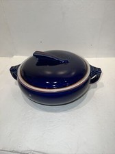 Art Deco Hall Pottery Sundial Vintage Casserole Dish w/ Lid Cobalt Blue See Pics picture