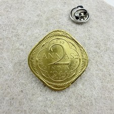 Vintage Gold Tone 1944 British India 2 Annas Coin Pin Currency Accessory picture