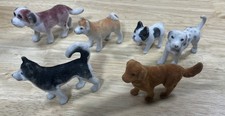 Vintage Miniature Flocked Felt Dog Figurines - Fuzzy Figures - Puppy - Lot Of 6 picture